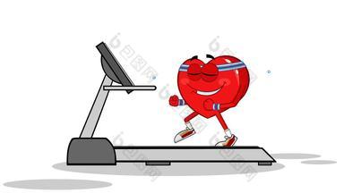 健康的心卡通字符运行跑步机
